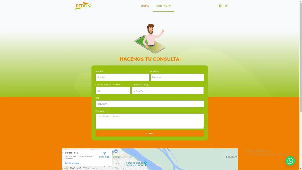 RedFin – Página de contacto