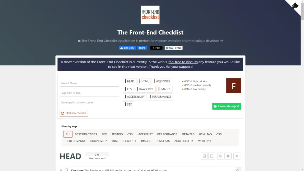Front-end Checklist Screenshot