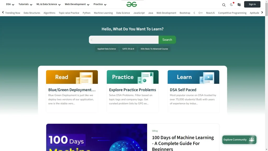 Geeks For Geeks screenshot Web