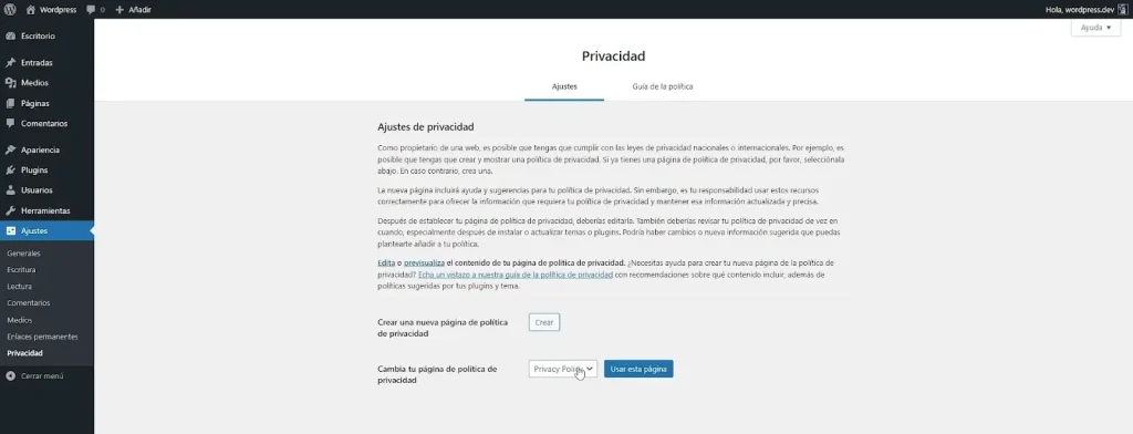 Política de privacidad - WordPress