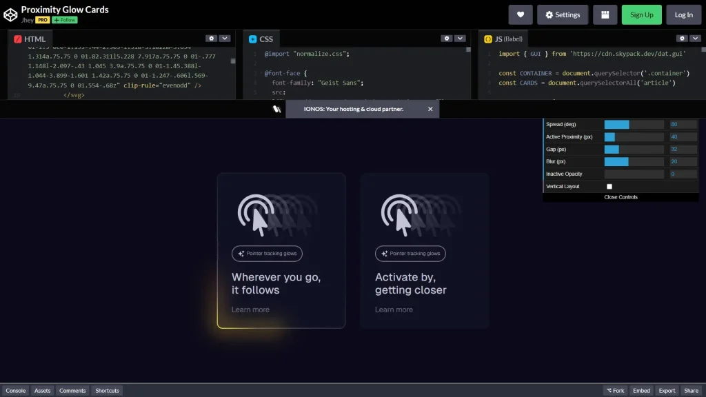 Proximity Glow Cards Screenshot code