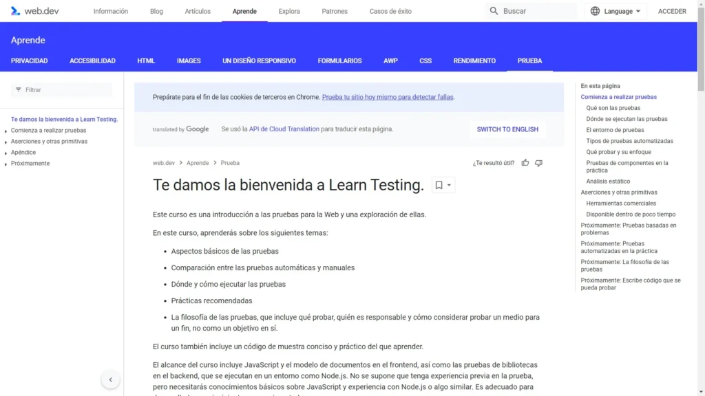 Web.Dev Learn Testing Screenshot